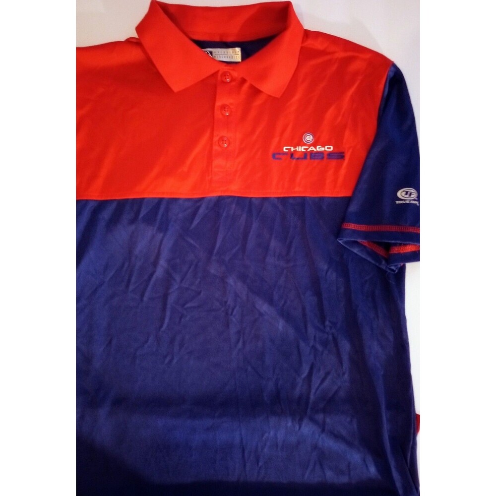 Chicago Cubs Men's Large Tru Fan Blue Red Stripe Golf Polo Shirt Lightweight